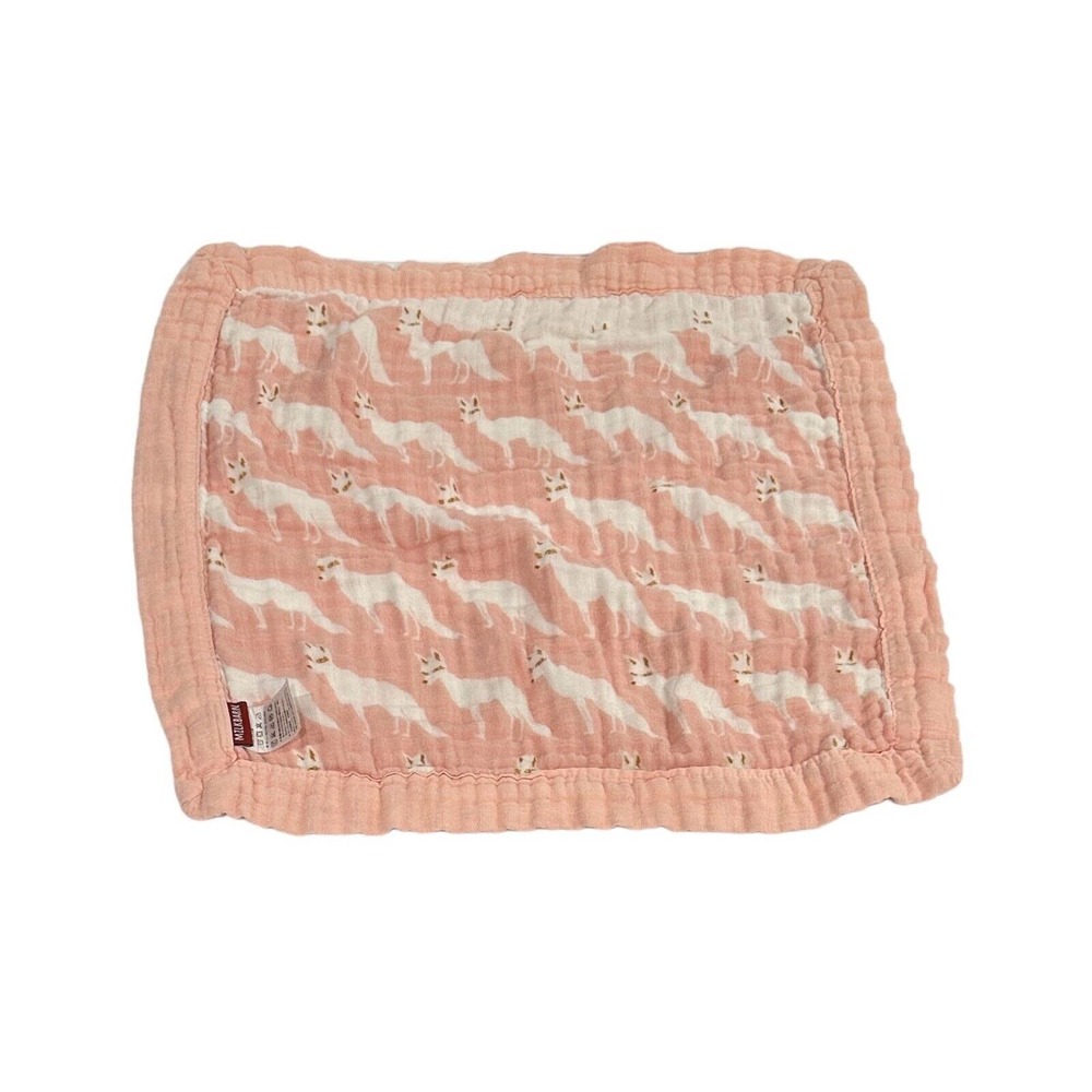 MilkBarn Pink Peach Fox Baby Infant Lovey Security Blanket Burp Cloth Soother